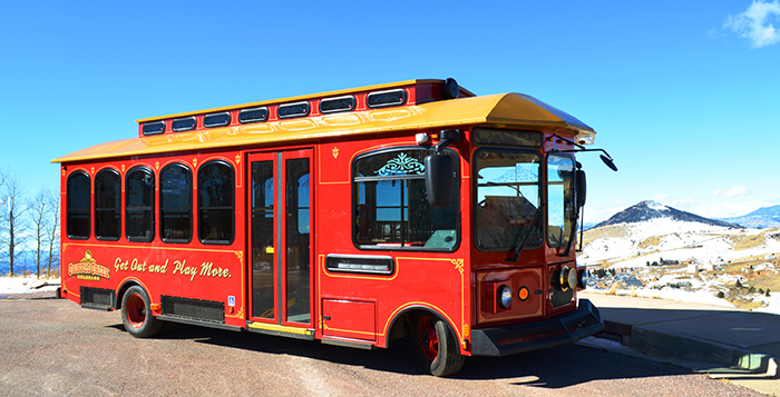 The Cripple Creek Trolley is a 2014 Carriage Low Floor Trolley.